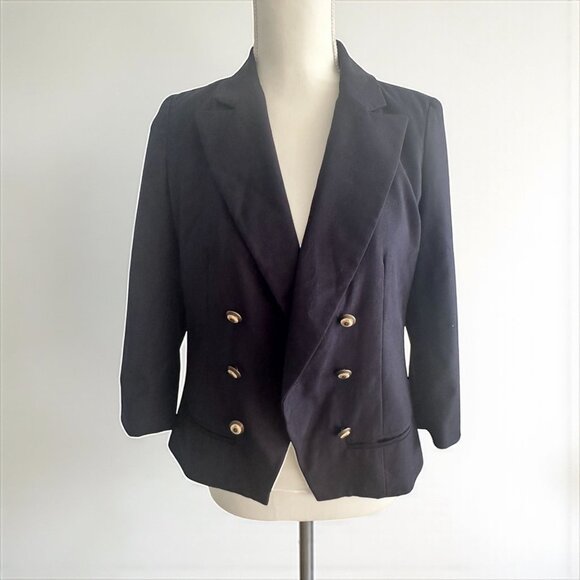 ANTHROPOLOGIE Navy Blue Gold Button Blazer Jacket Size 4 - Picture 1 of 10